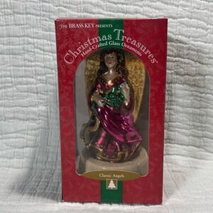 Vintage Brass Key Large Glass Ornament Classic Angel Christmas Treasures‎